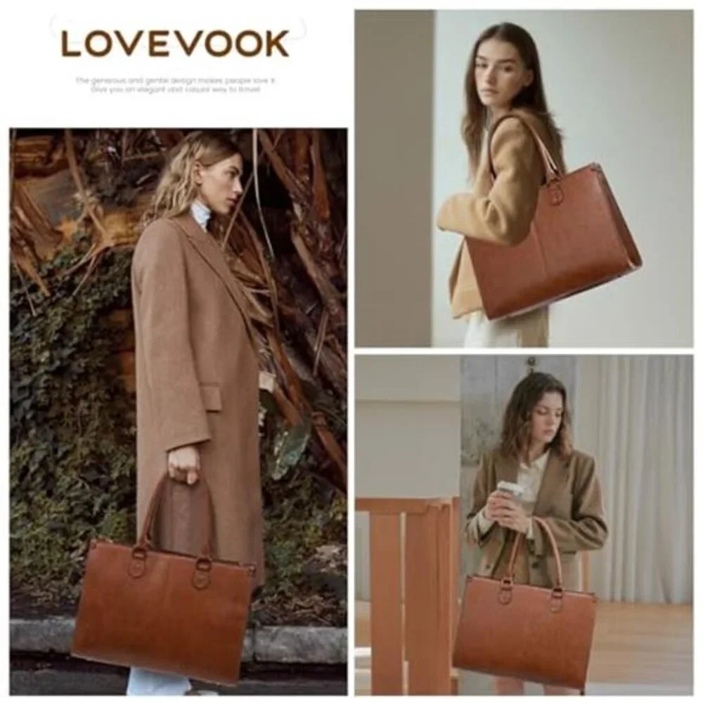 Laptop Tote Bag for Women, 15.6 Inch Large Capacity Vintage Leather